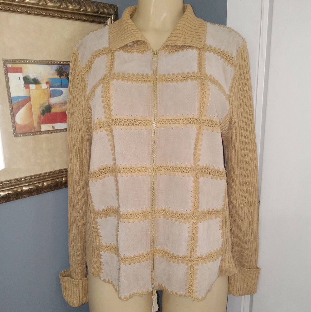 💣DESIGNERS STUDIO ORIGINALS LEATHER SWEATER ZIPPER CLOSURE JACKET SZ MED